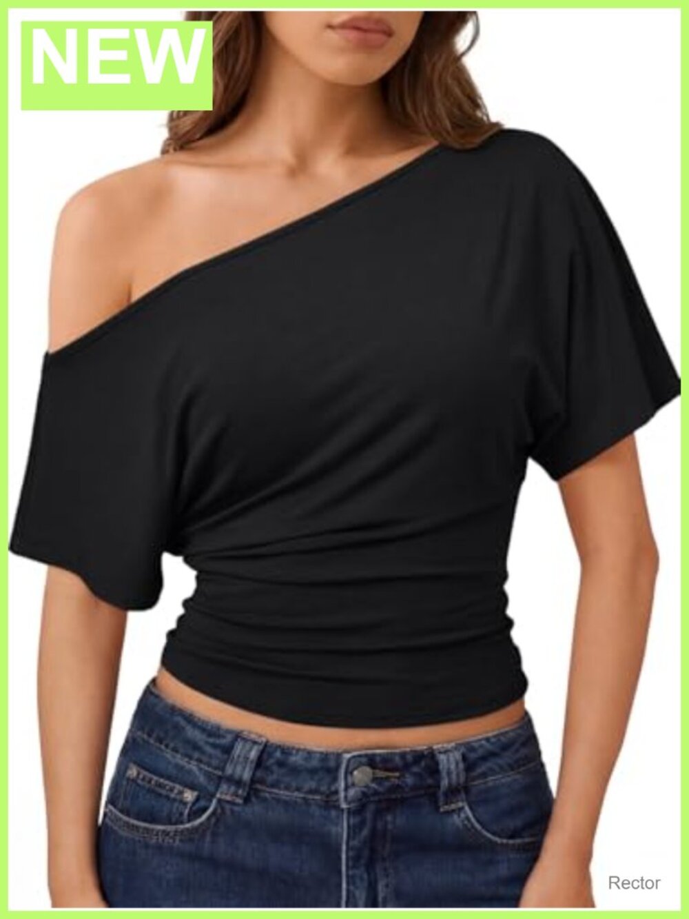 Off the Shoulder Crop Top Short Sleeve Rayon Spandex Stretch Summer Going Out